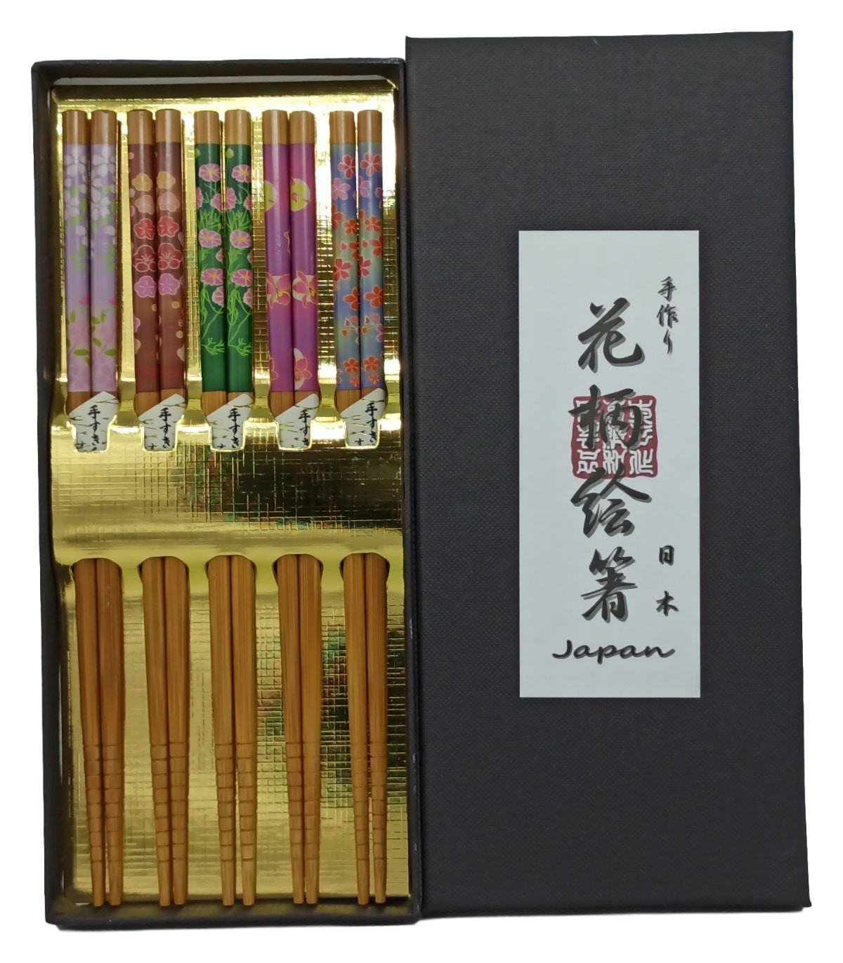 motivo fiori di ciliegio lavabili bacchette giapponesi riutilizzabili bastoncini antiscivolo giapponesi sushi ristoranti 5 paia di bacchette in fibra di vetro verde con confezione regalo 